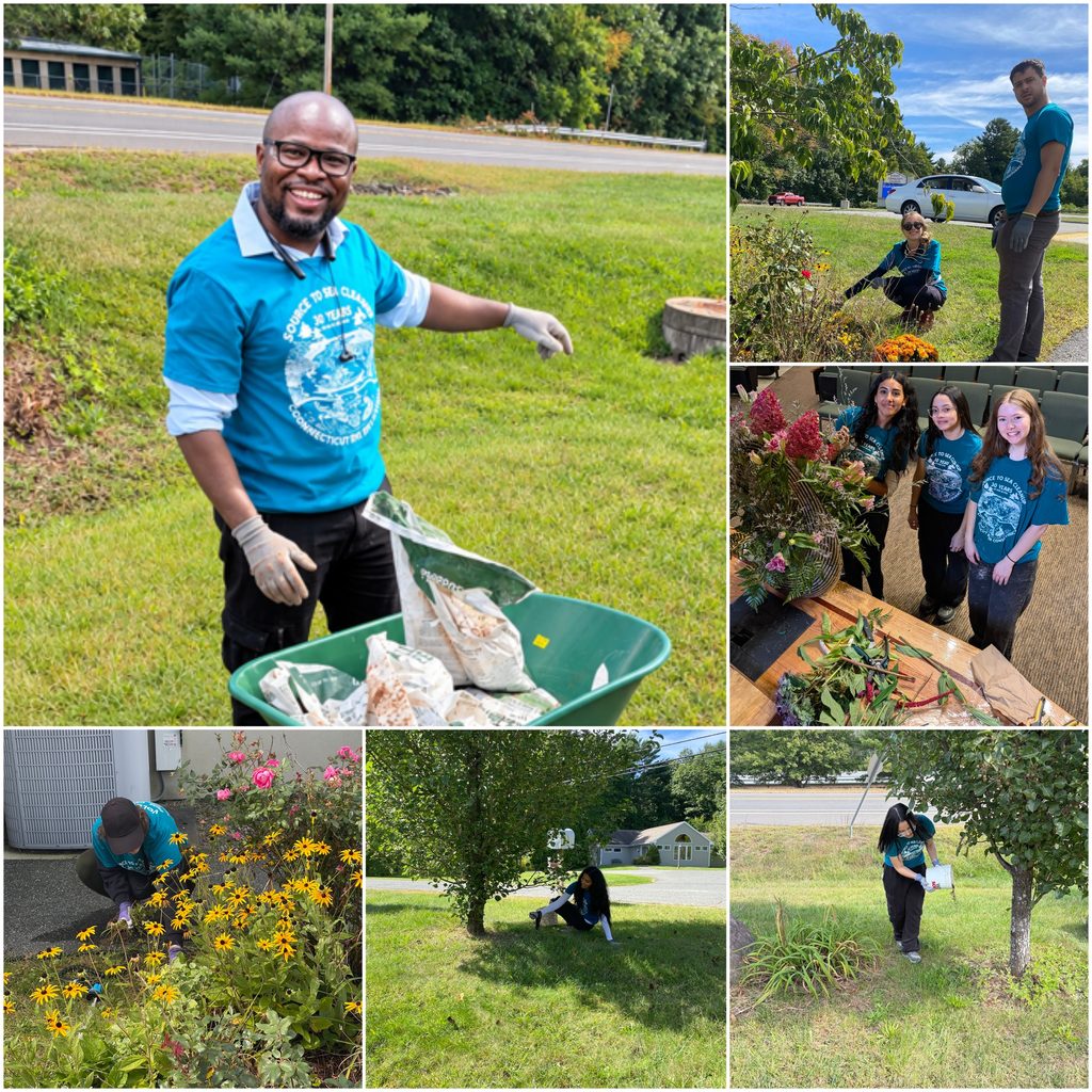PTK student Alexander Kakembo at community garden with fellow students.